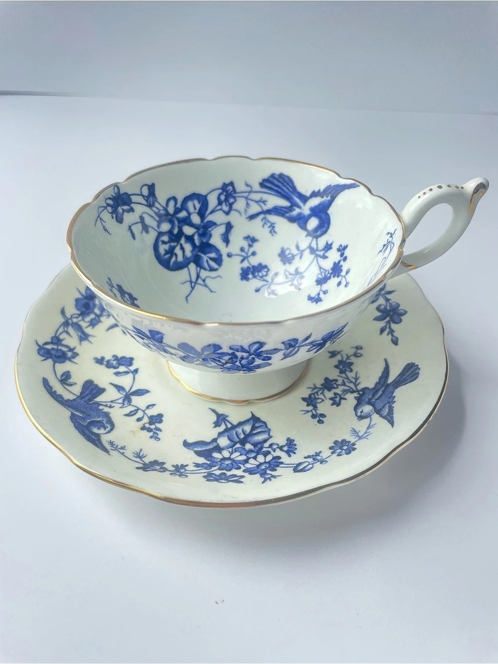 Coalport Cairo Blue Bird Teacup and Saucer & Saucer, Blue Floral